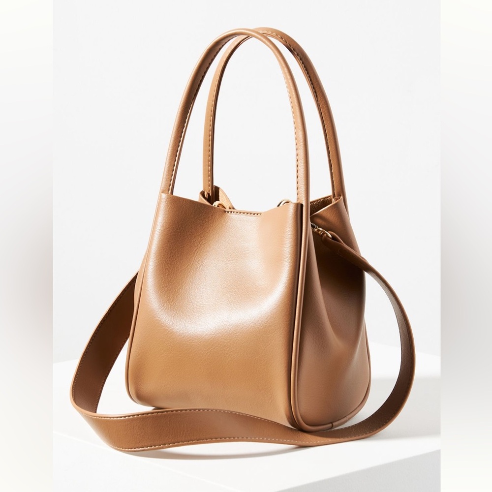 Anthropologie Mini Hollace Tote in Brown Faux Leather w crossbody+shoulder strap